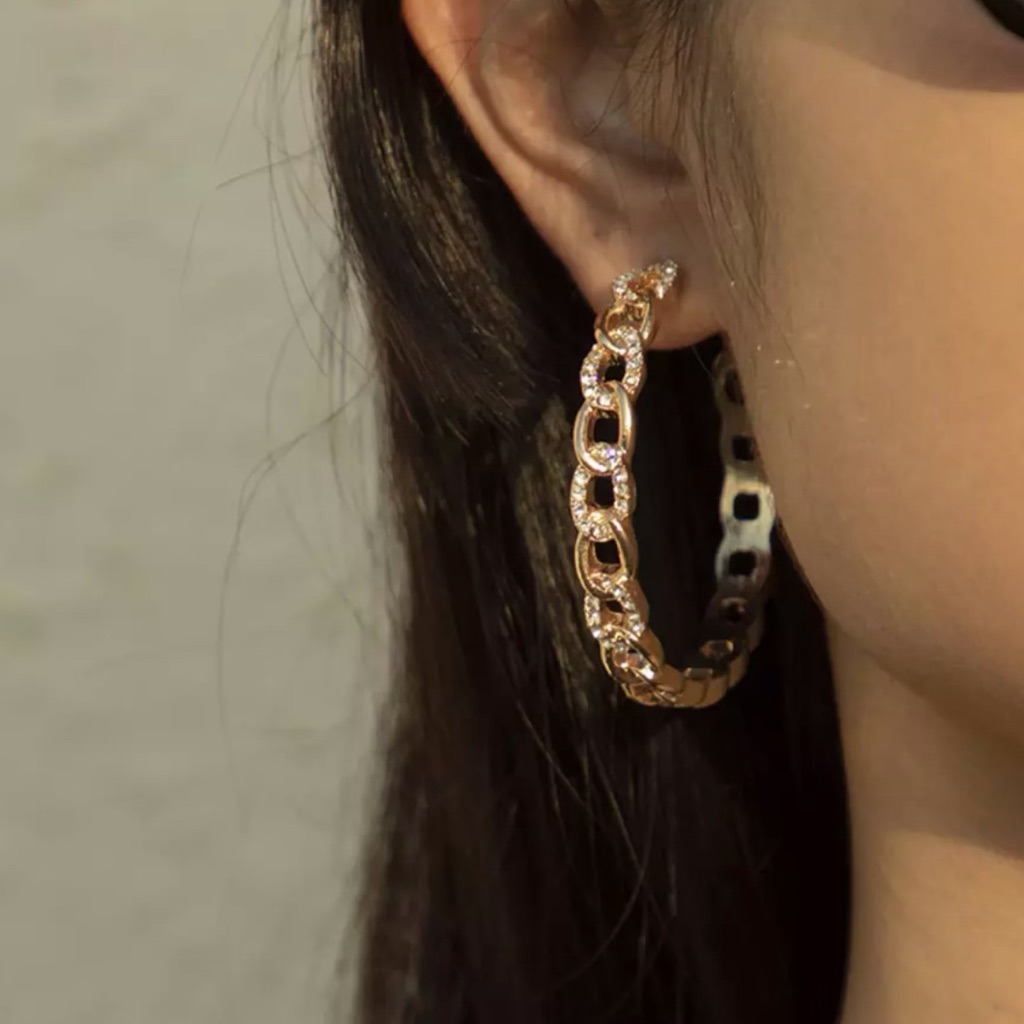 Gold Rhinestone Hoop Earrings